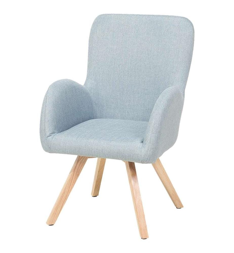 Sessel Hellblau Polsterbezug Gummibaumholz Abgerundete Armlehnen Schlafzimmer Wohnzimmer