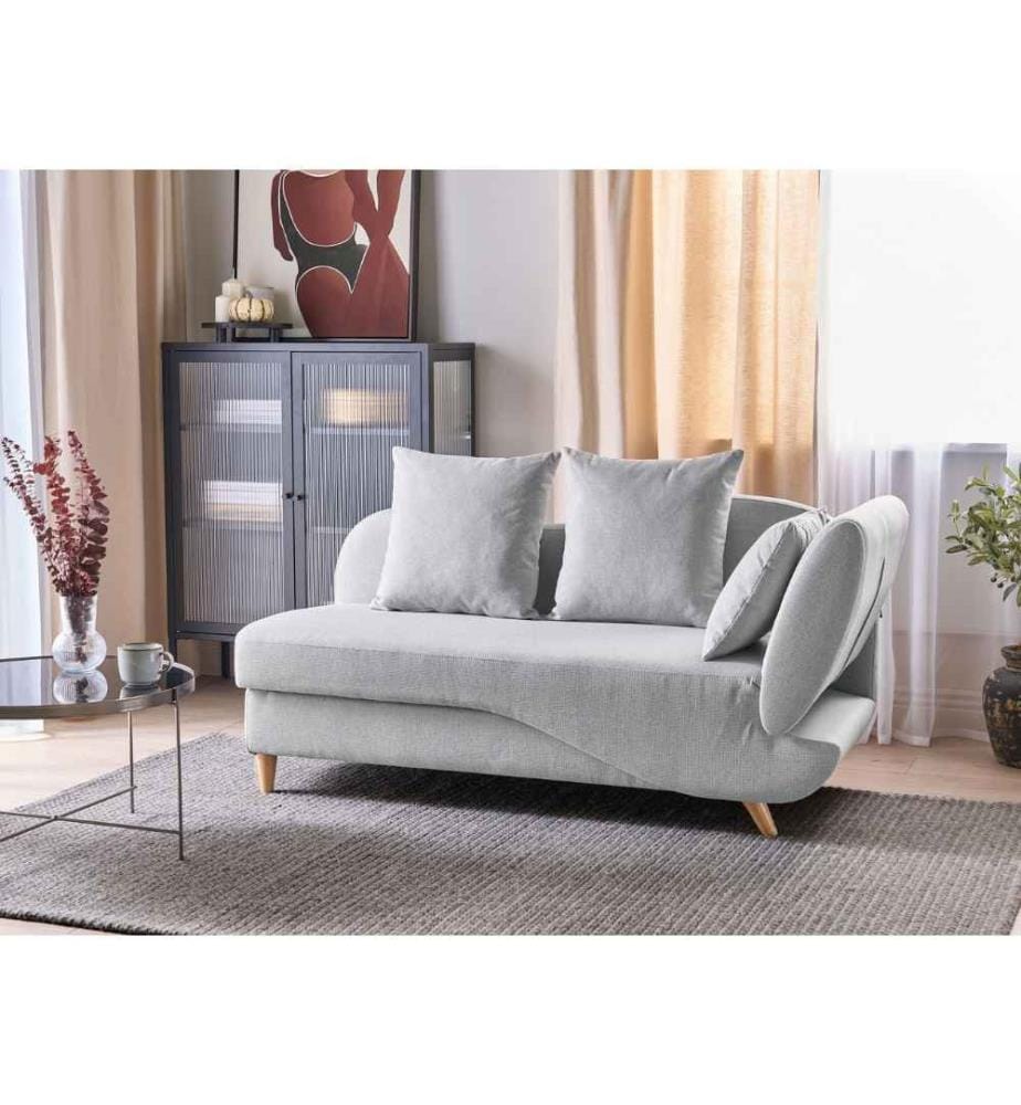 Rechtsseitige Chaiselongue MERI Kunstleinen Hellgrau mit Stauraum