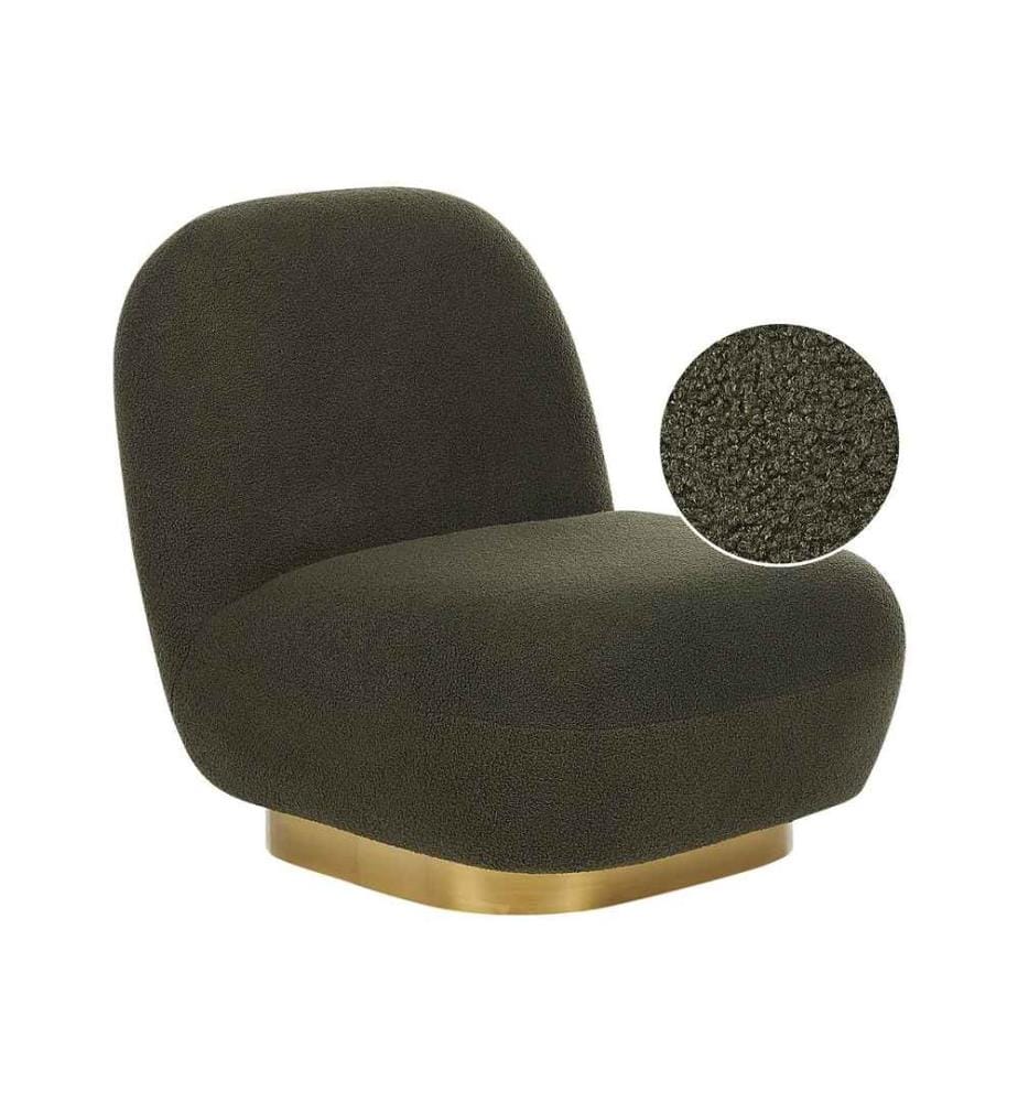 Fauteuil Blanc et Doré en Tissu Glamour Art Déco Bouclé Rembourré à Pied Base Unique Très Moelleux pour Salon