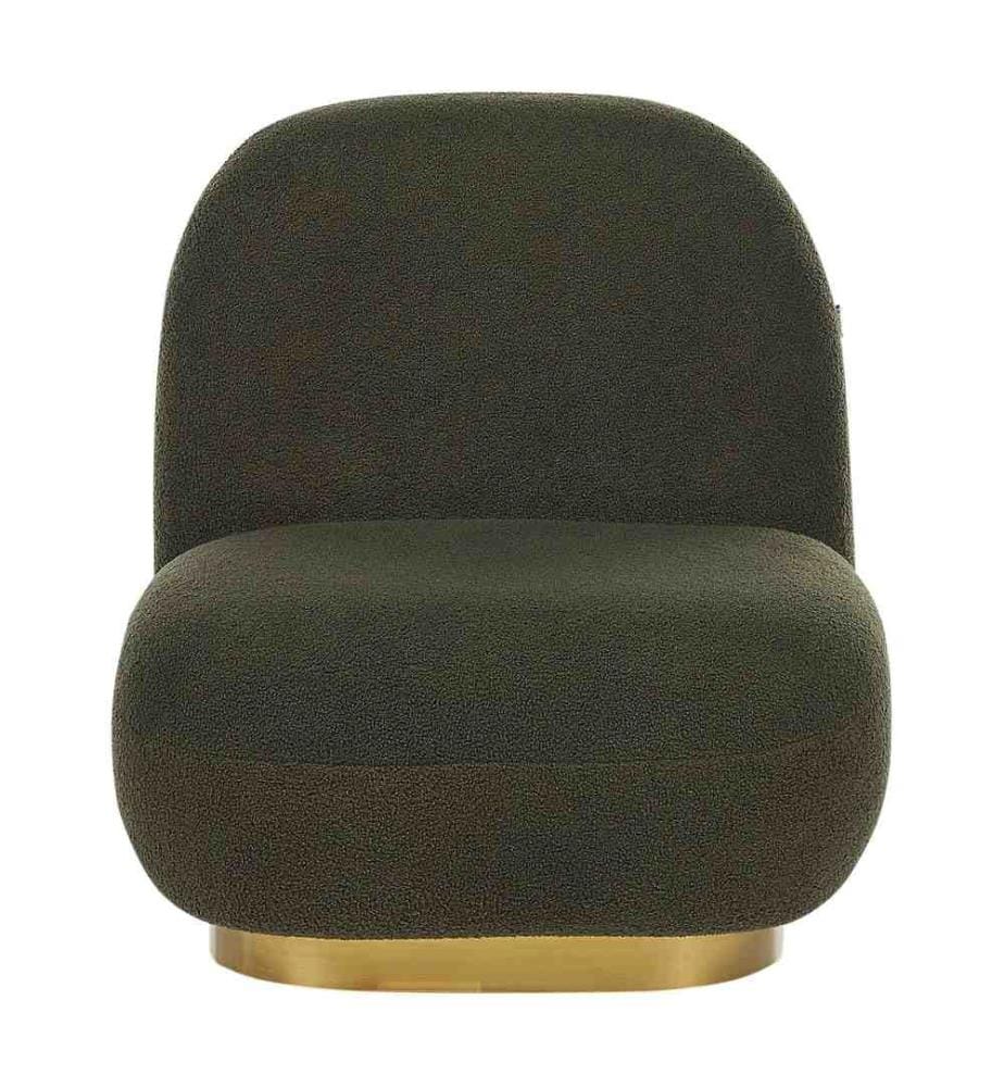 Fauteuil Blanc et Doré en Tissu Glamour Art Déco Bouclé Rembourré à Pied Base Unique Très Moelleux pour Salon