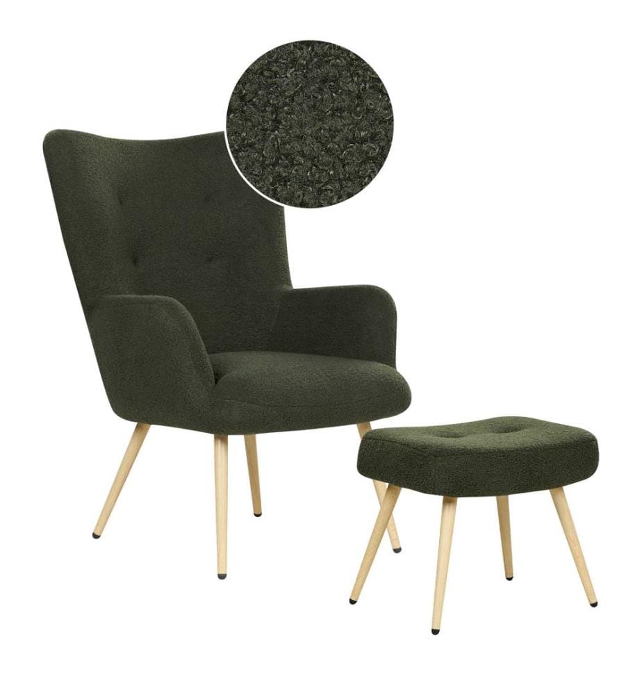 Fauteuil à oreilles VEJLE Bouclé Vert foncé