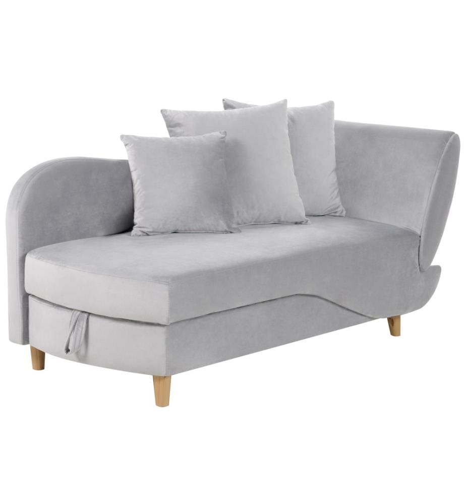 Chaiselongue Rechtsseitig Hellgrau Samtstoff mit Bettkasten Dekokissen Modern Récamiere Liegesofa Sitzmöbel Wohnzimmer Jugendzimmer