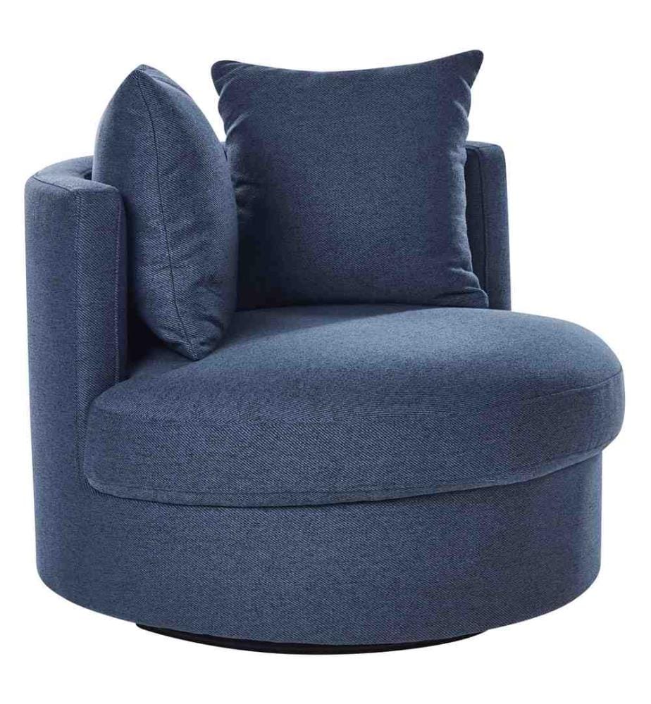 Poltrona Beig,e chiaro in poliestere con base girevole in ferro Due cuscini sfoderabili Schienale rotondo Soggiorno moderno in stile glam