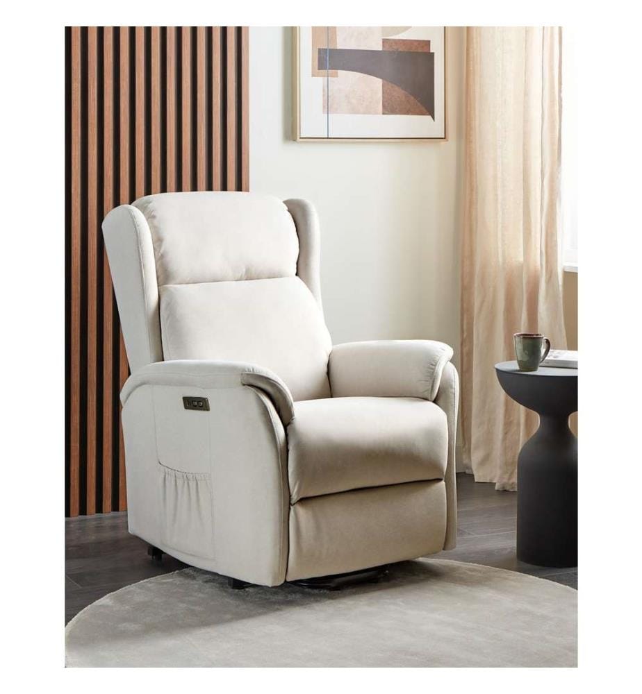 Fauteuil inclinable électrique ELEGY Repose-pieds inclus Velours Beige clair