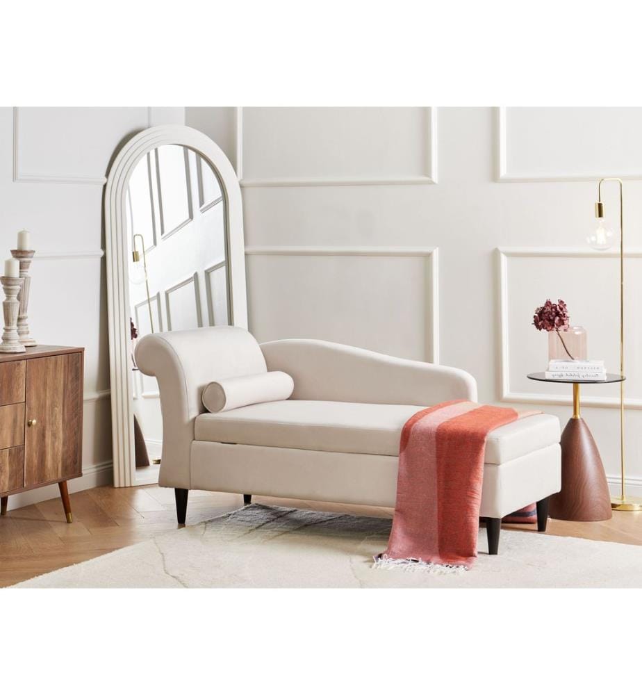 Chaise longue côté gauche LUIRO Velours Beige avec rangement