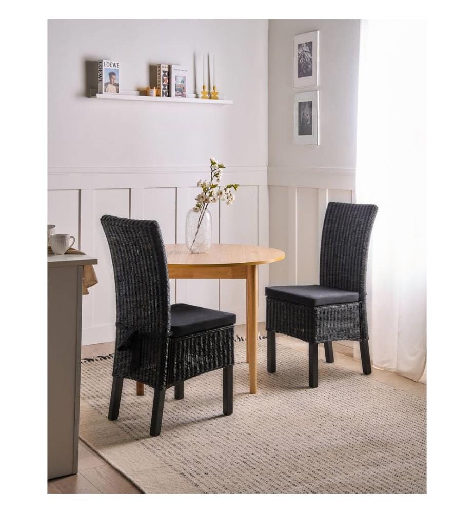 Esszimmerstuhl 2er Set ANDES Rattan Schwarz
