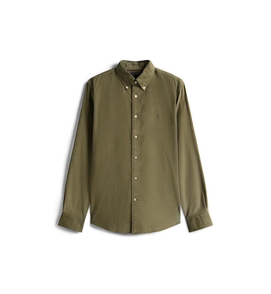 Chemise En Velours Côtelé À Broderie Drapeau Coupe Classique - Vert De Bataille