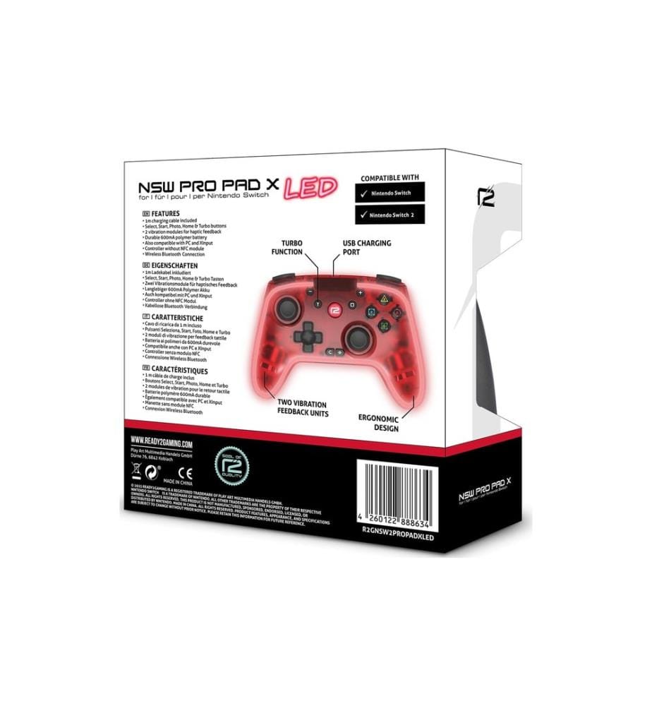 GAME - Controller Pro Pad X2 LED Edition Rot für NSW 2