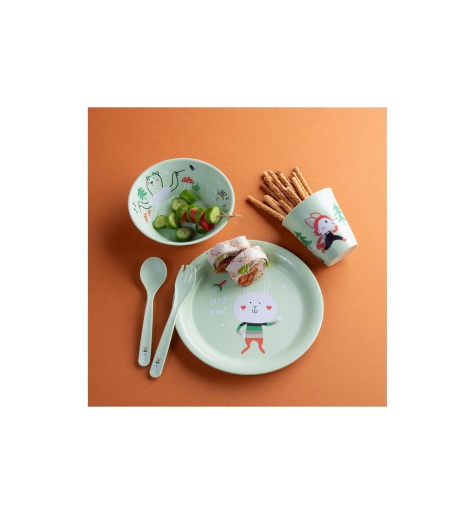 KOZIOL - Service de table pour enfants HOP ON AT HOME pistachio, set de 4