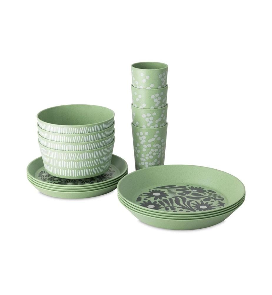 KOZIOL - Set de vaisselle Blomster 16 pièces, Vert