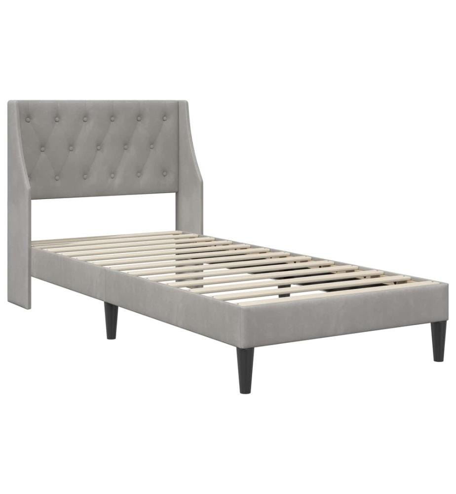 Bettgestell mit Matratze mit Matratze Hellgrau 90 x 190 cm Samt