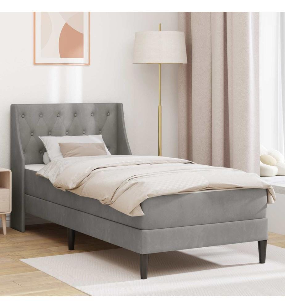Cadre de lit avec matelas Gris clair 90 x 200 cm Velours