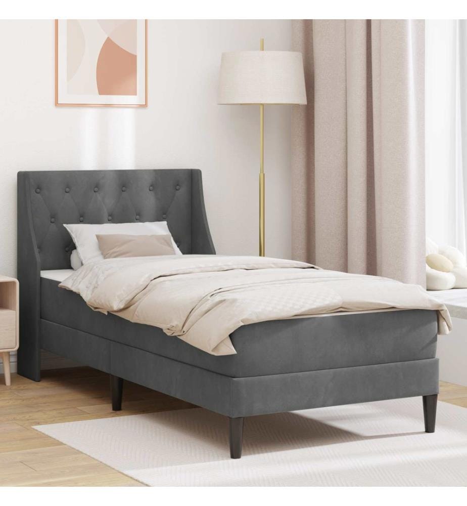 Cadre de lit avec matelas Gris foncé 90 x 200 cm Velours