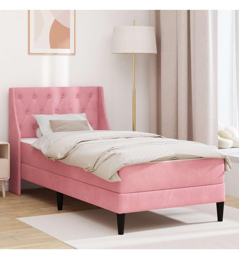 Bettgestell mit Matratze mit Matratze Rosa 100 x 200 cm Samt