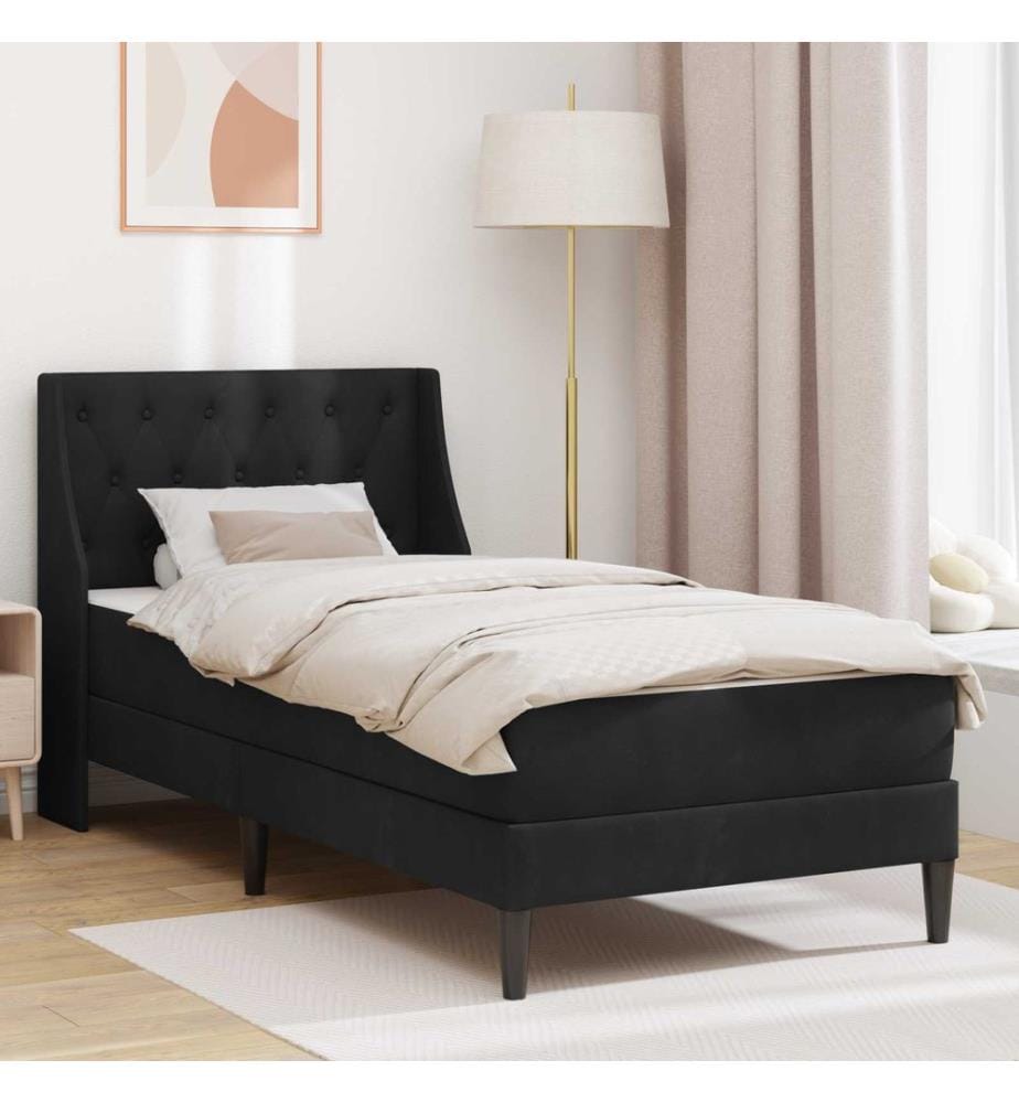 Bettgestell mit Matratze mit Matratze Schwarz 100 x 200 cm Samt
