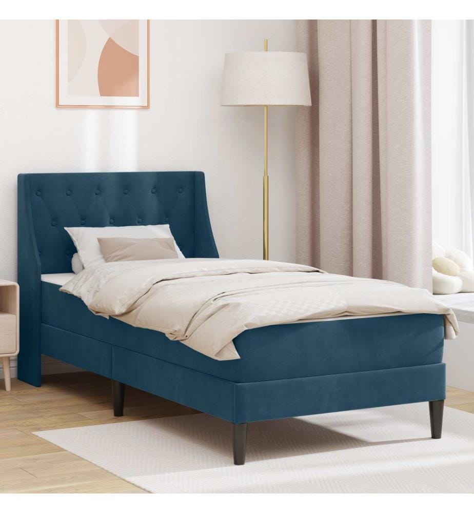 Bettgestell mit Matratze mit Matratze Blau 100 x 200 cm Samt
