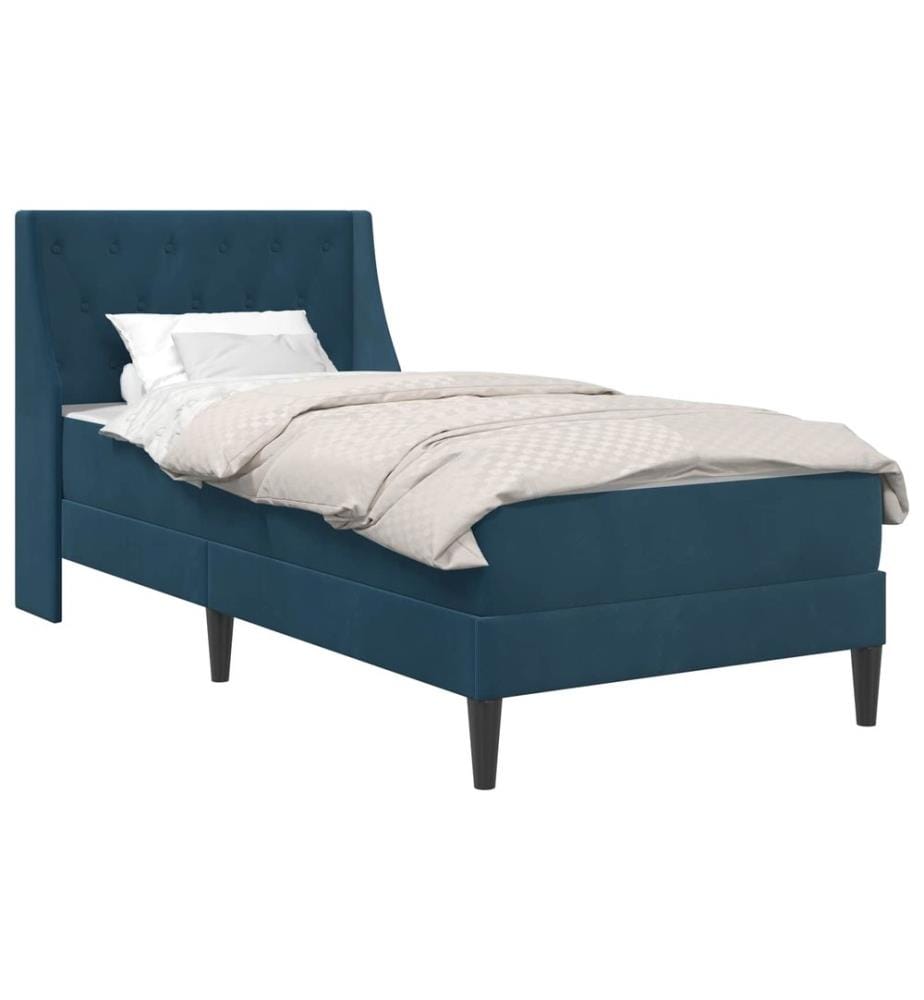 Bettgestell mit Matratze mit Matratze Blau 100 x 200 cm Samt