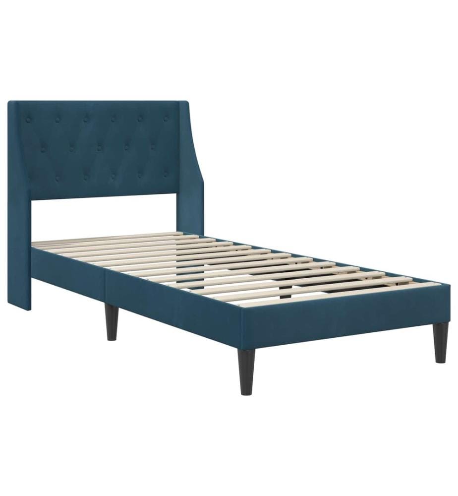 Bettgestell mit Matratze mit Matratze Blau 100 x 200 cm Samt
