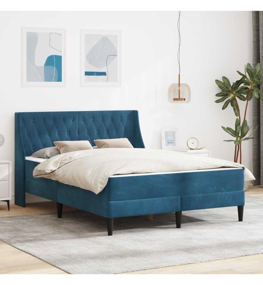 Bettgestell mit Matratze mit Matratze Blau 120 x 200 cm Samt