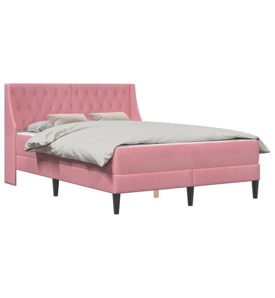 Bettgestell mit Matratze mit Matratze Rosa 140 x 200 cm Samt