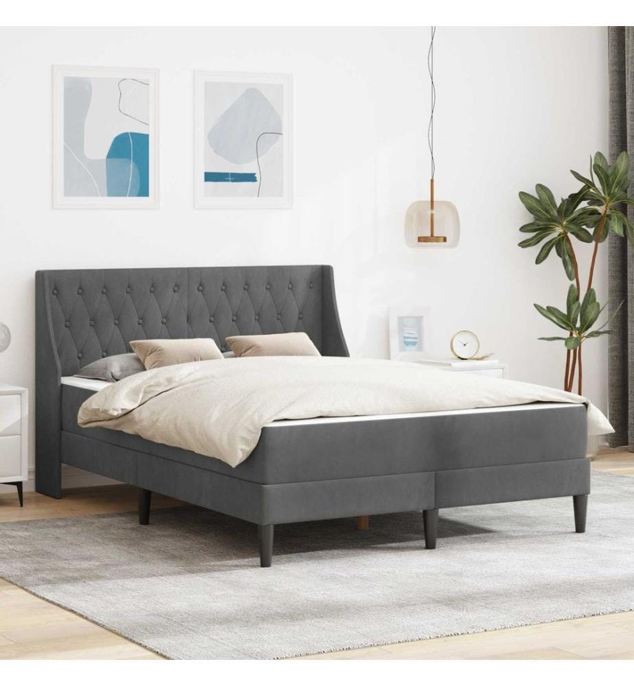 Bettgestell mit Matratze Dunkelgrau 160 x 200 cm Samt