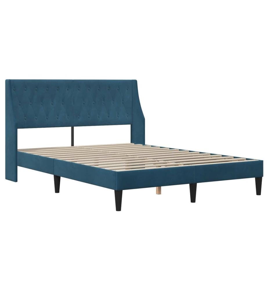 Bettgestell mit Matratze mit Matratze Blau 160 x 200 cm Samt