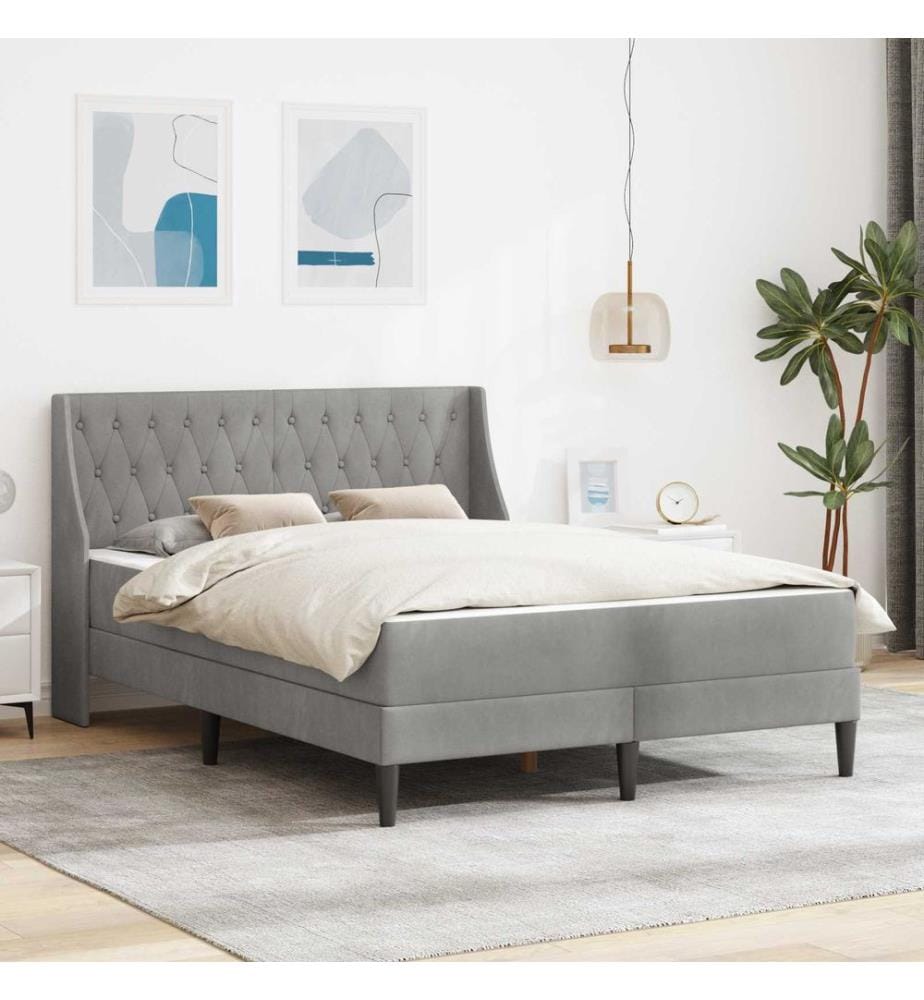 Cadre de lit avec matelas Gris clair 180 x 200 cm Velours