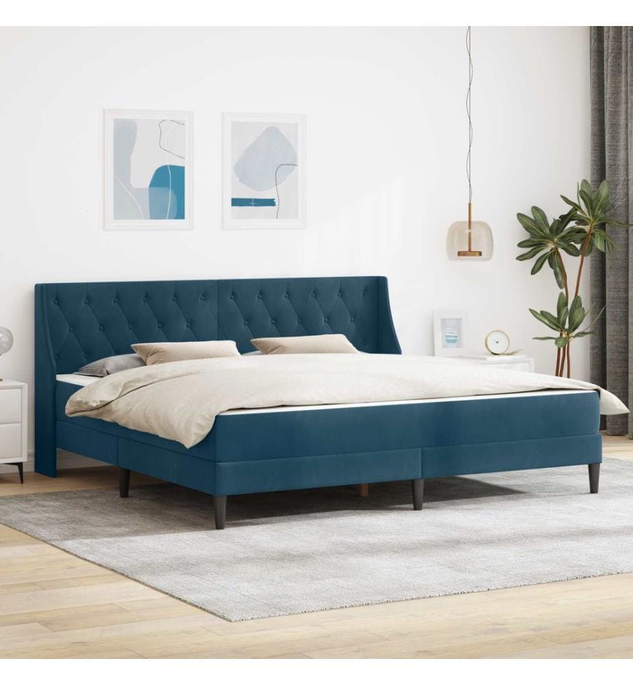 Bettgestell mit Matratze mit Matratze Blau 200 x 200 cm Samt