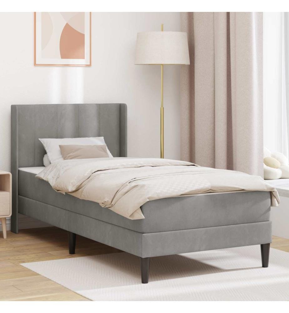 Bettgestell mit Matratze mit Kopfteil Hellgrau 80 x 200 cm Samt