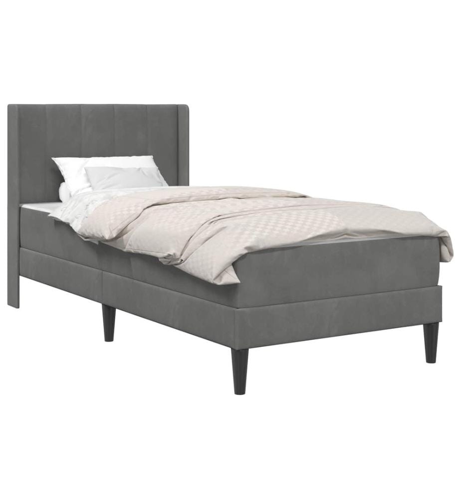 Cadre de lit avec matelas Gris foncé 90 x 190 cm Velours
