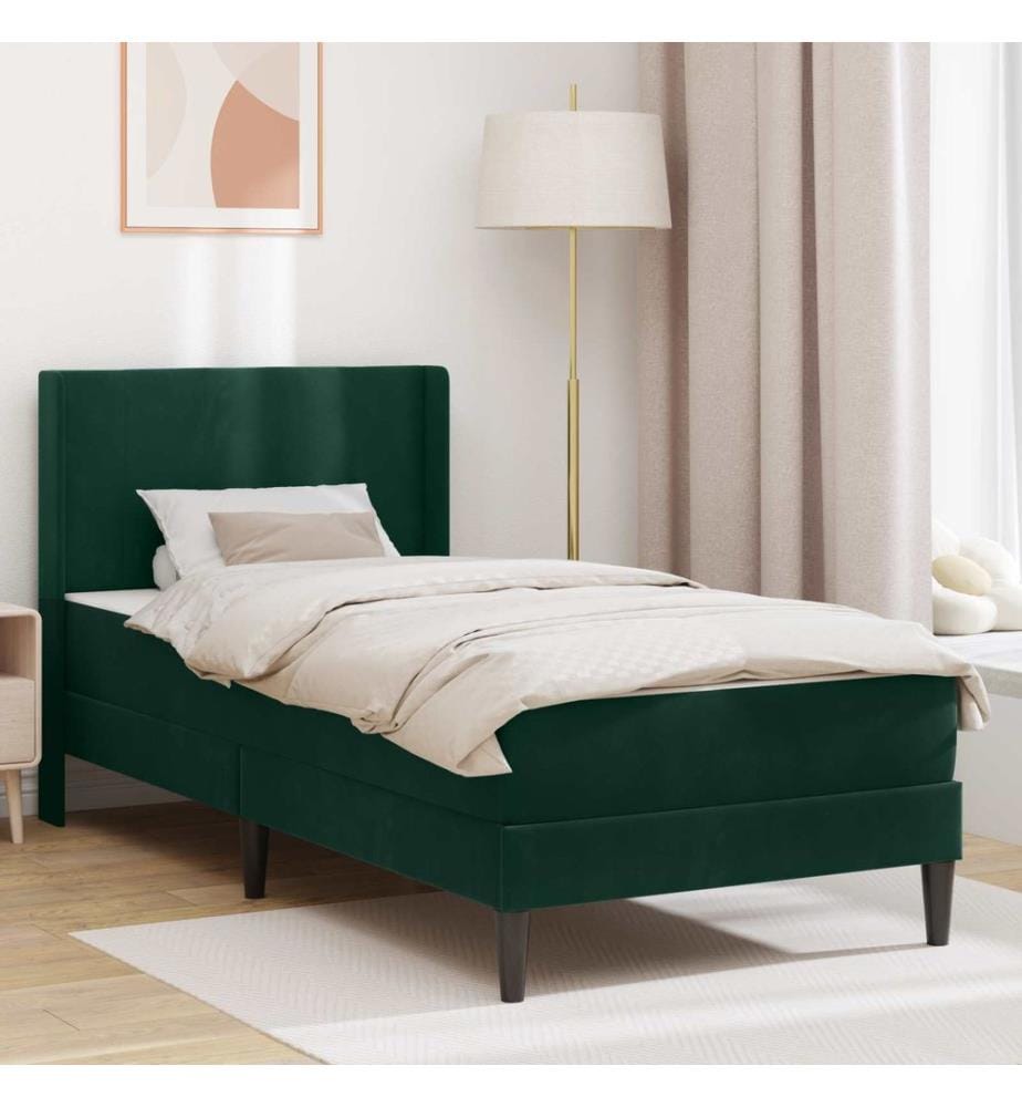 Cadre de lit avec matelas Vert foncé 90 x 190 cm Velours