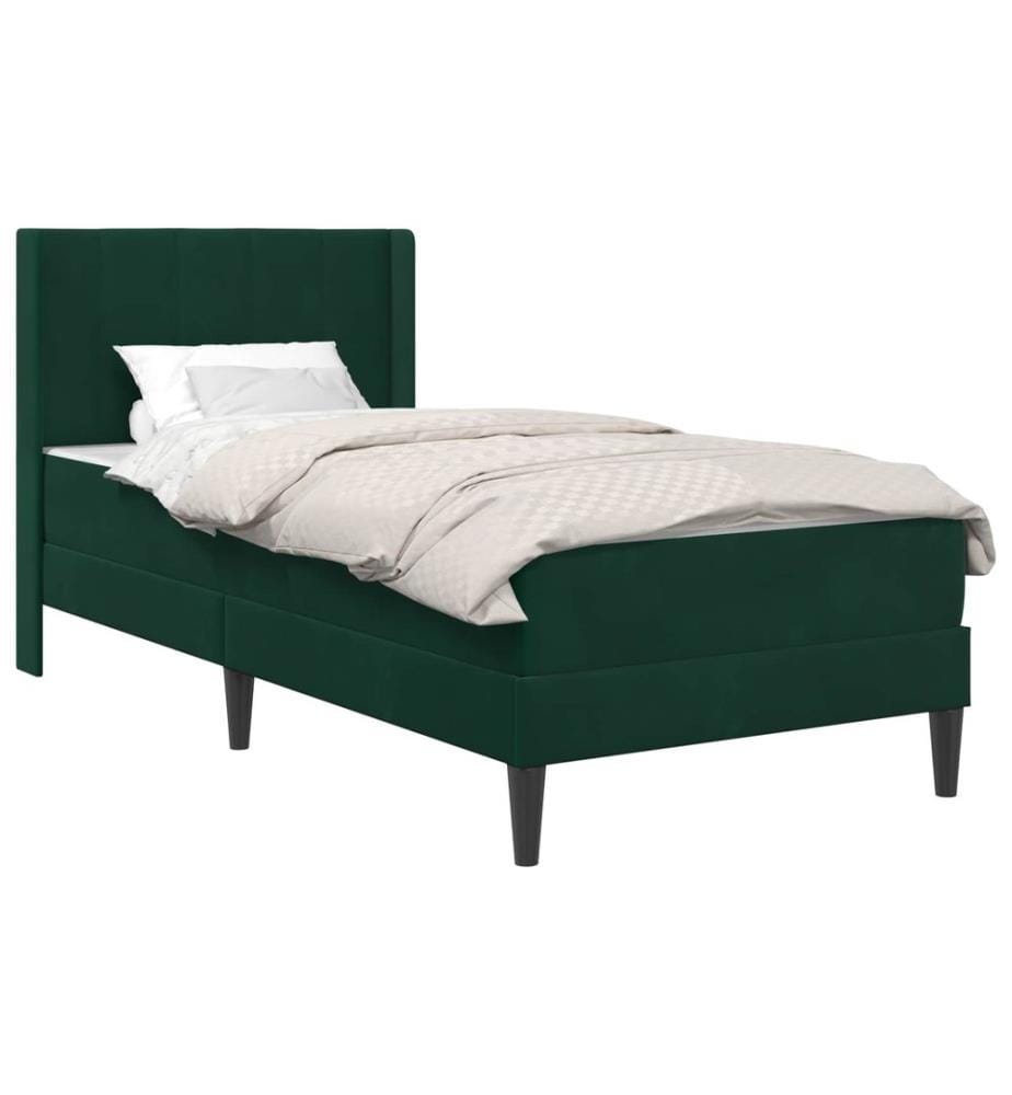 Cadre de lit avec matelas Vert foncé 90 x 190 cm Velours