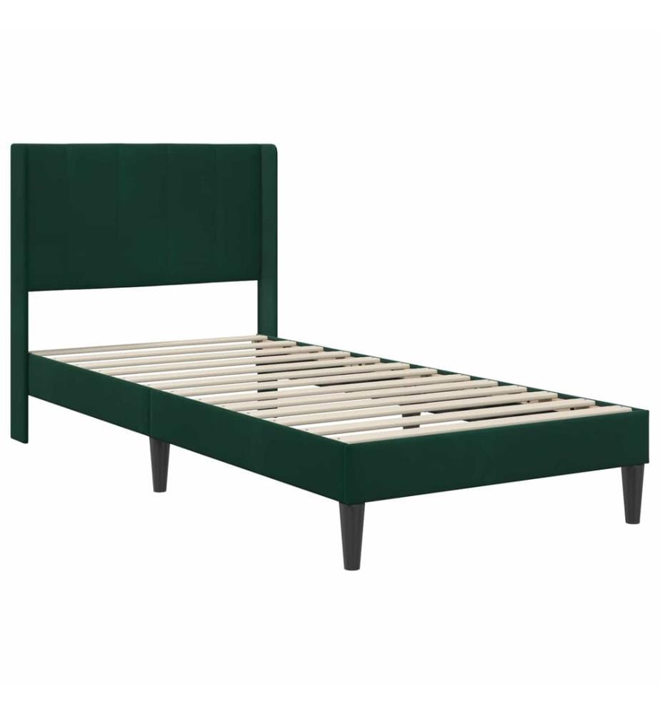 Cadre de lit avec matelas Vert foncé 90 x 190 cm Velours