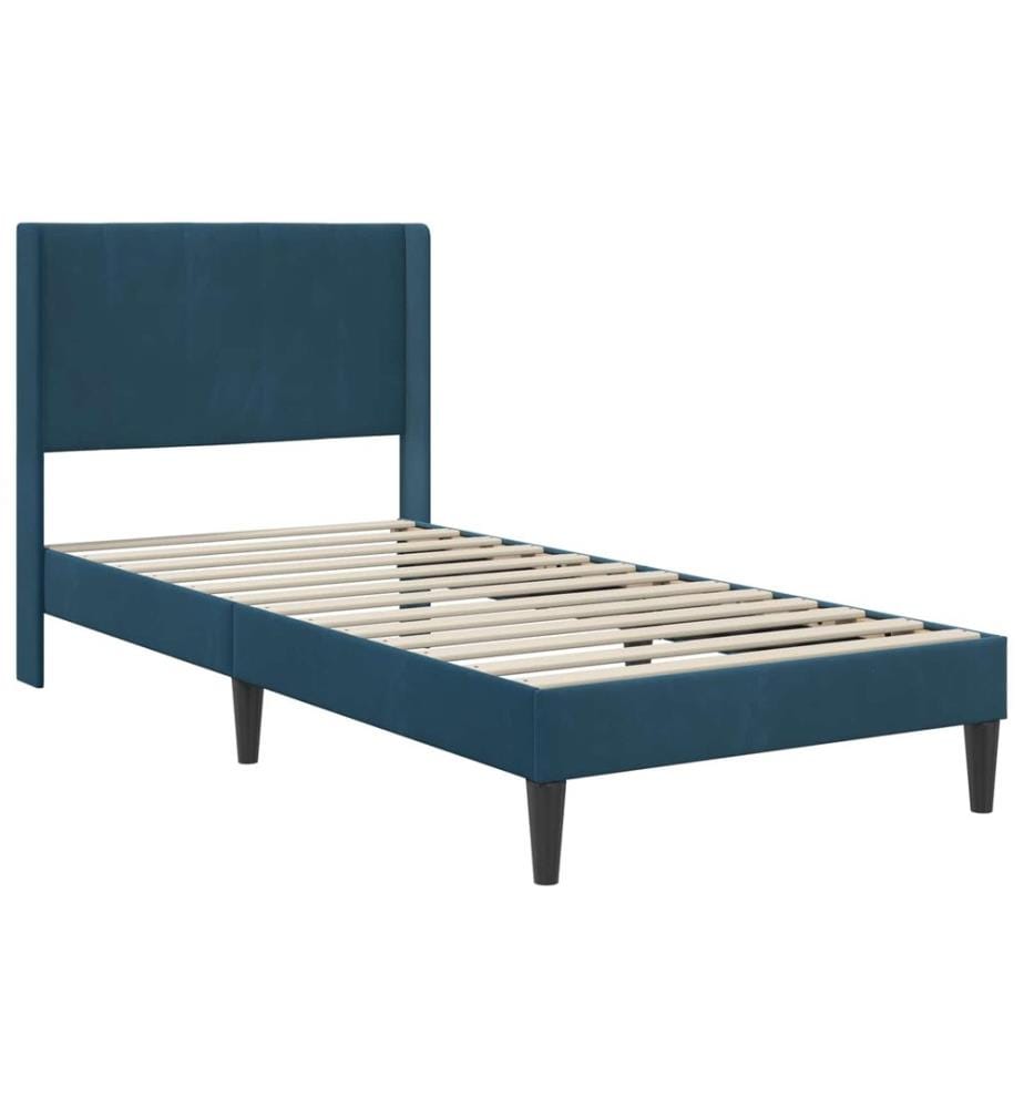 Cadre de lit avec matelas Bleu 90 x 200 cm Velours