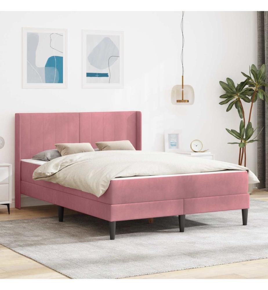 Bettgestell mit Matratze mit Kopfteil Rosa 120 x 190 cm Samt