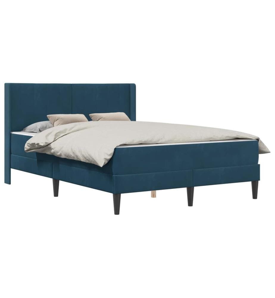 Bettgestell mit Matratze mit Kopfteil Blau 140 x 190 cm Samt