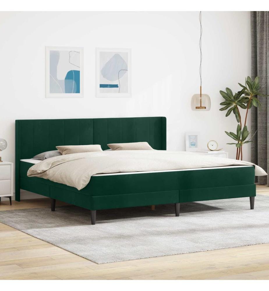 Cadre de lit avec matelas Vert foncé 180 x 200 cm Velours