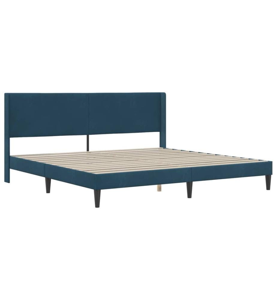 Bettgestell mit Matratze mit Kopfteil Blau 200 x 200 cm Samt