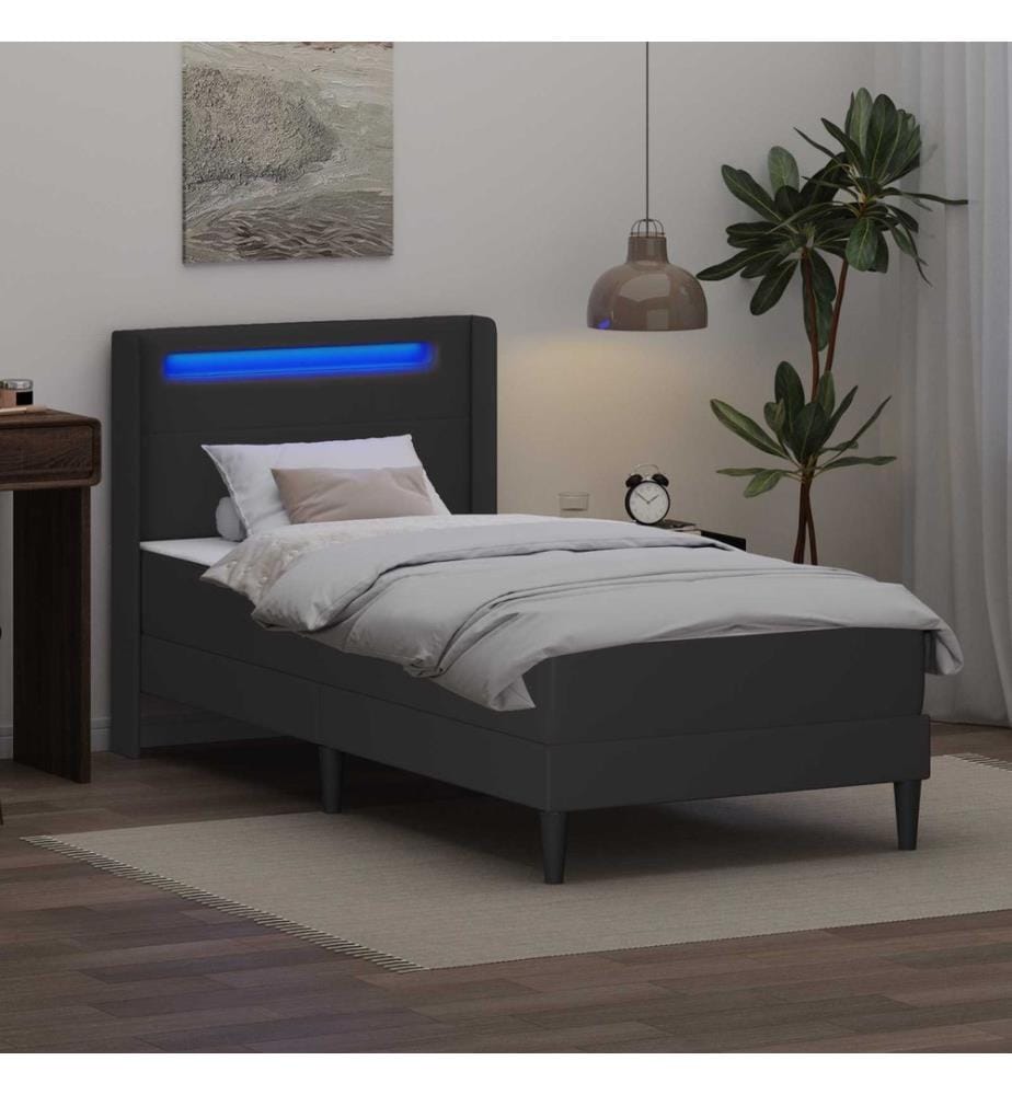 Cadre de lit avec matelas Gris 90 x 200 cm Simili cuir