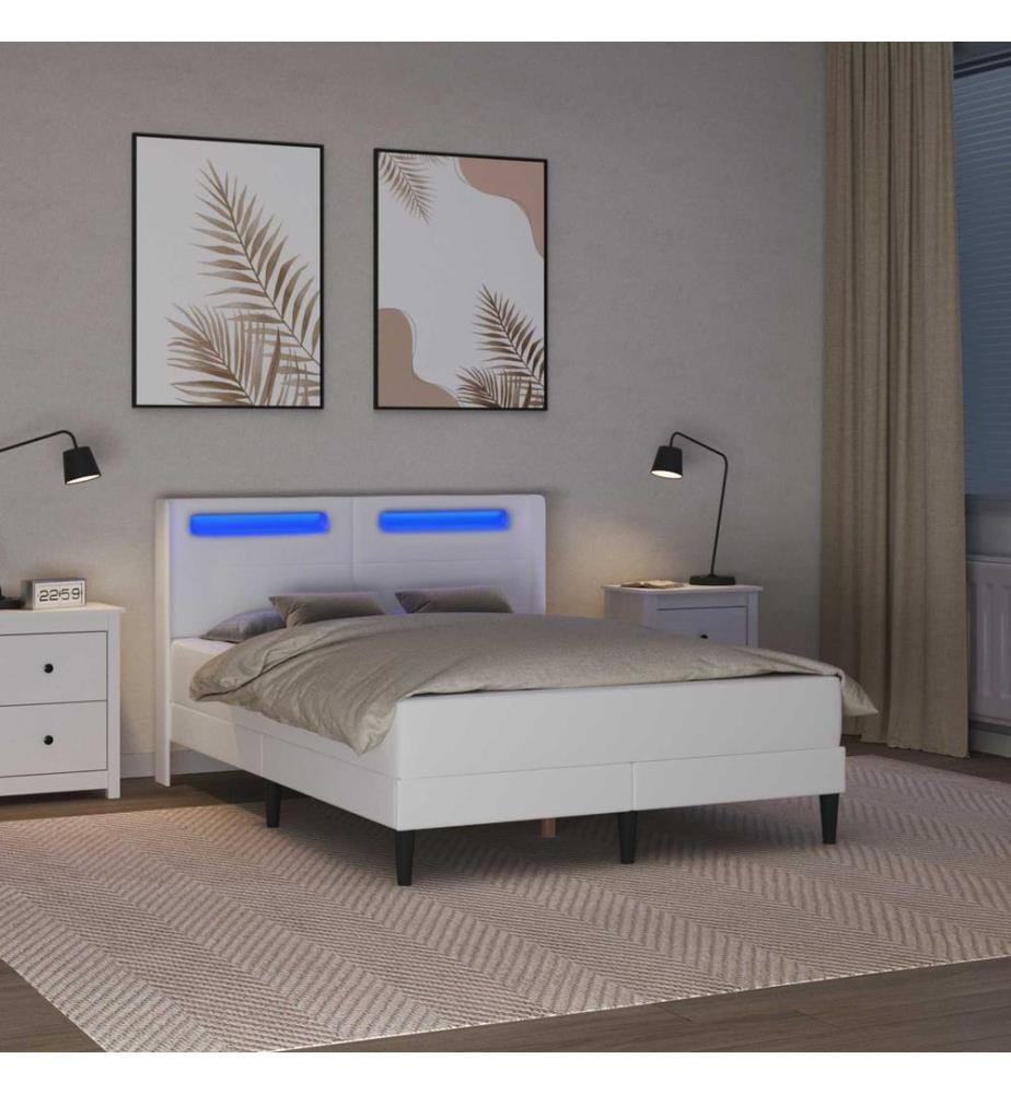 Cadre de lit avec matelas Blanc 140 x 190 cm Simili cuir