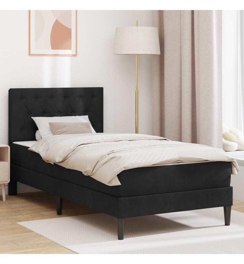 Bettgestell mit Matratze mit Kopfteil Schwarz 90 x 190 cm Samt