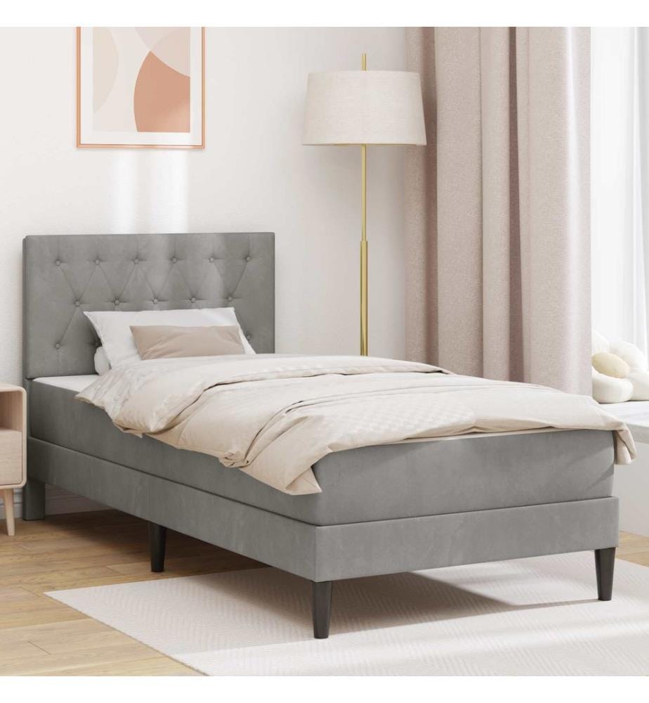 Bettgestell mit Matratze mit Kopfteil Hellgrau 90 x 200 cm Samt