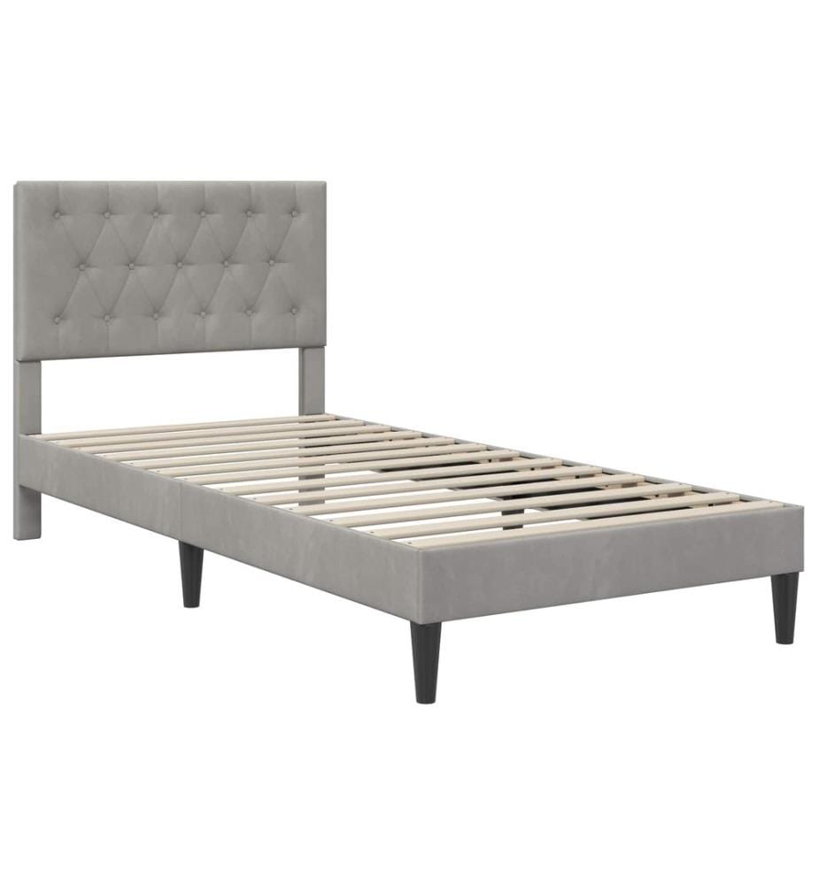 Bettgestell mit Matratze mit Kopfteil Hellgrau 90 x 200 cm Samt