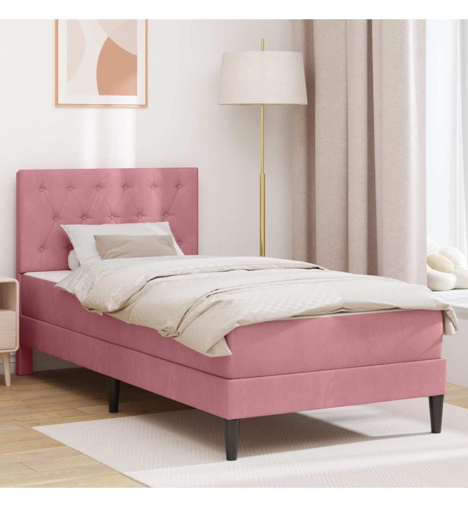 Bettgestell mit Matratze mit Kopfteil Rosa 90 x 200 cm Samt