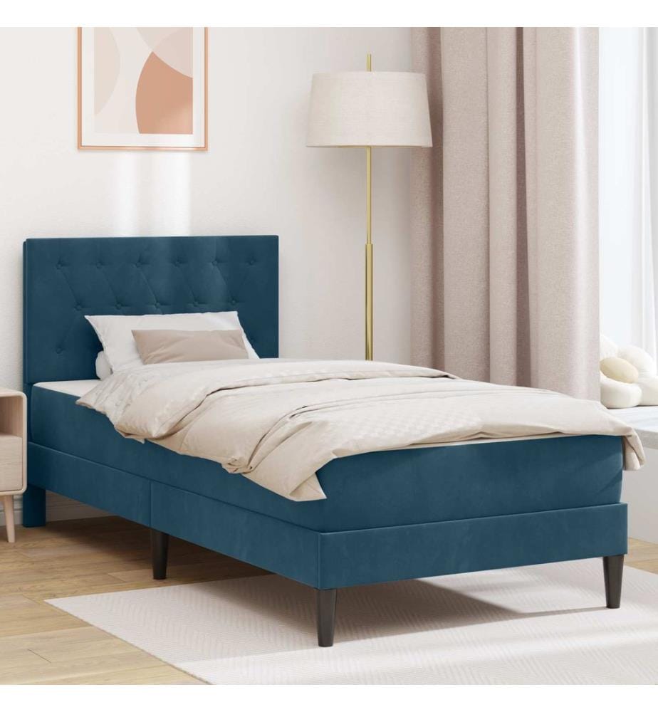 Bettgestell mit Matratze mit Kopfteil Blau 90 x 200 cm Samt