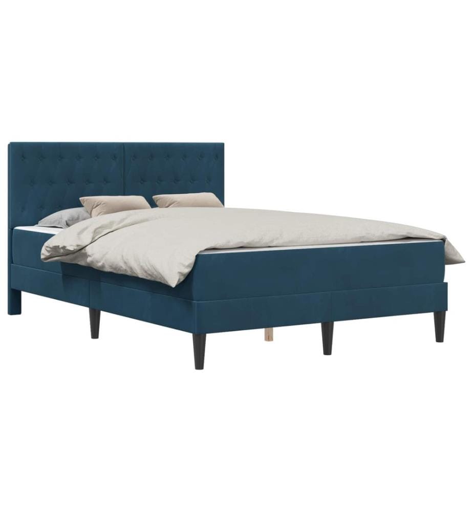 Bettgestell mit Matratze mit Kopfteil Blau 140 x 200 cm Samt