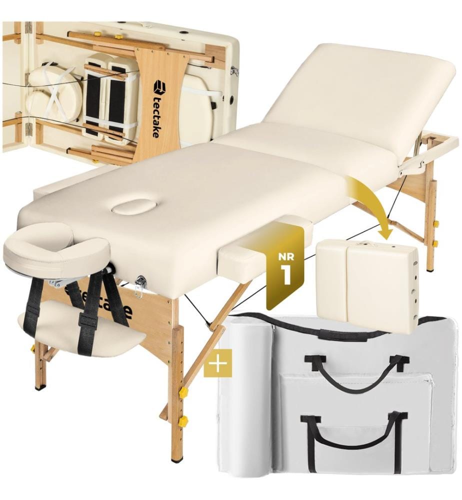 Table de massage pliante 3 Zones - 10 cm d'épaisseur housse - beige