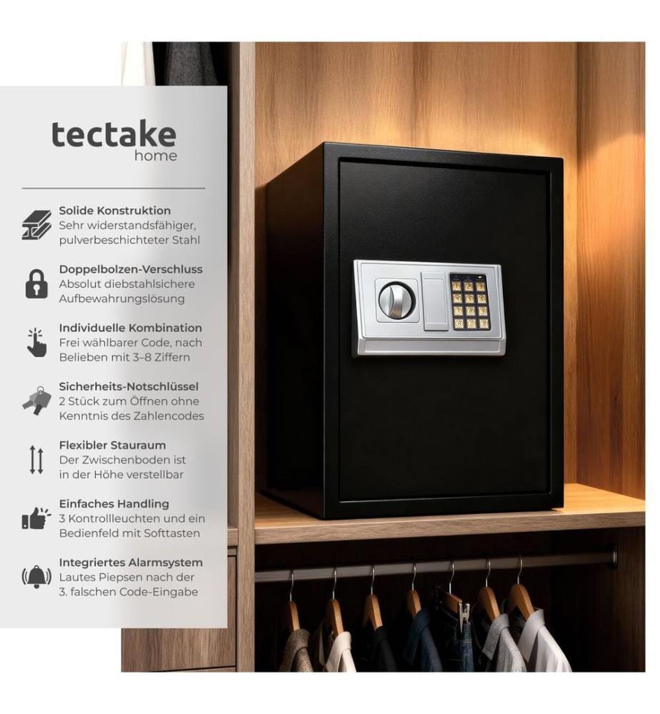 Safe - electronic, double bolt system, LED display, code and keys, 50 x 35 x 345 cm - black