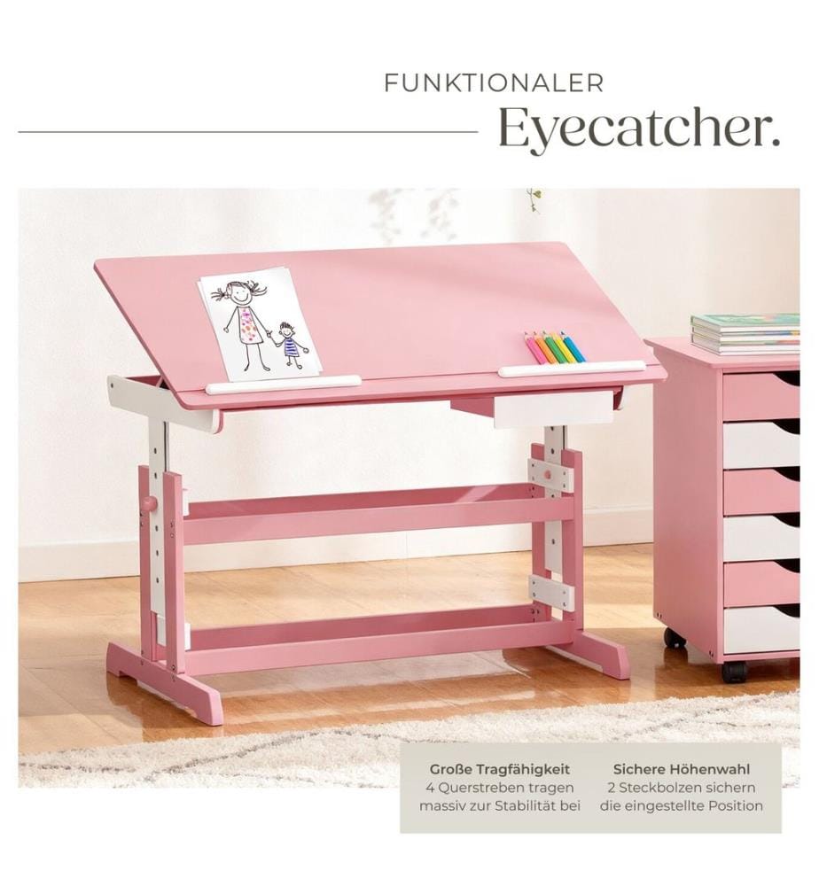 Bureau réglable en hauteur et inclinable 109x55x63-94 cm - rose vif