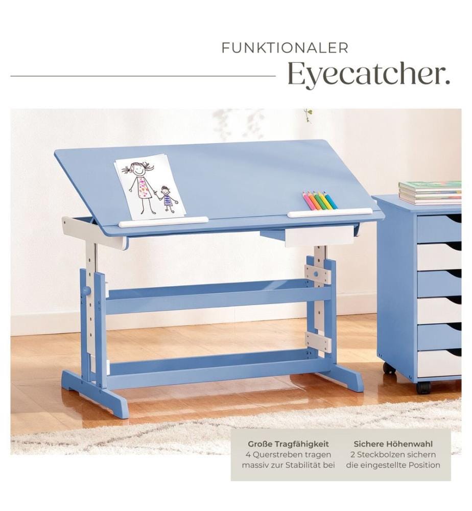 Bureau réglable en hauteur et inclinable 109x55x63-94 cm - bleu